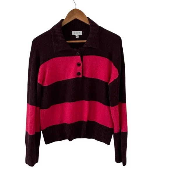 Evereve Roslyn Rugby Stiped Sweater Womens XS Pink Brown Preppy Rugby - Picture 2 of 12